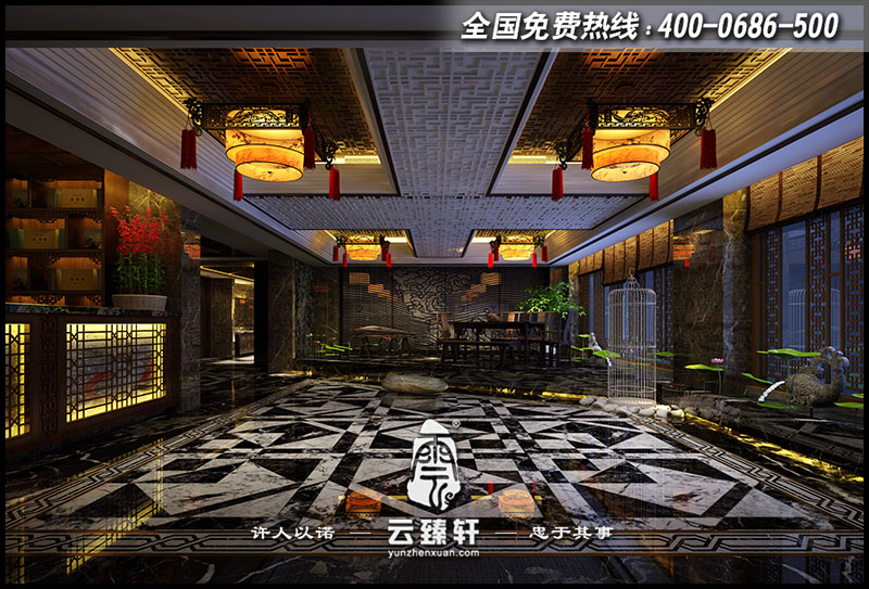 中式会所大堂设计效果图
