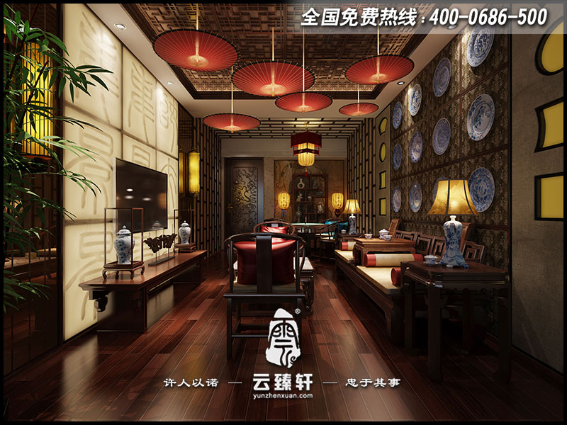 中式茶庄会所包房设计效果图